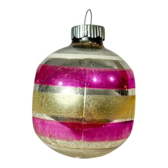 Vintage 2.5" Shiny Brite Double Indent Reflector Glass Christmas Ornament Stripe - Picture 2 of 6